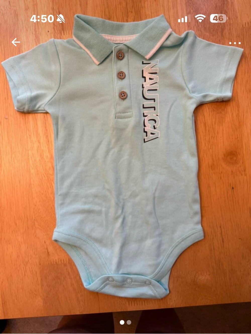 Nautica Baby Light Blue Polo-Style One-Piece Bodysuit with White Trim 6-9